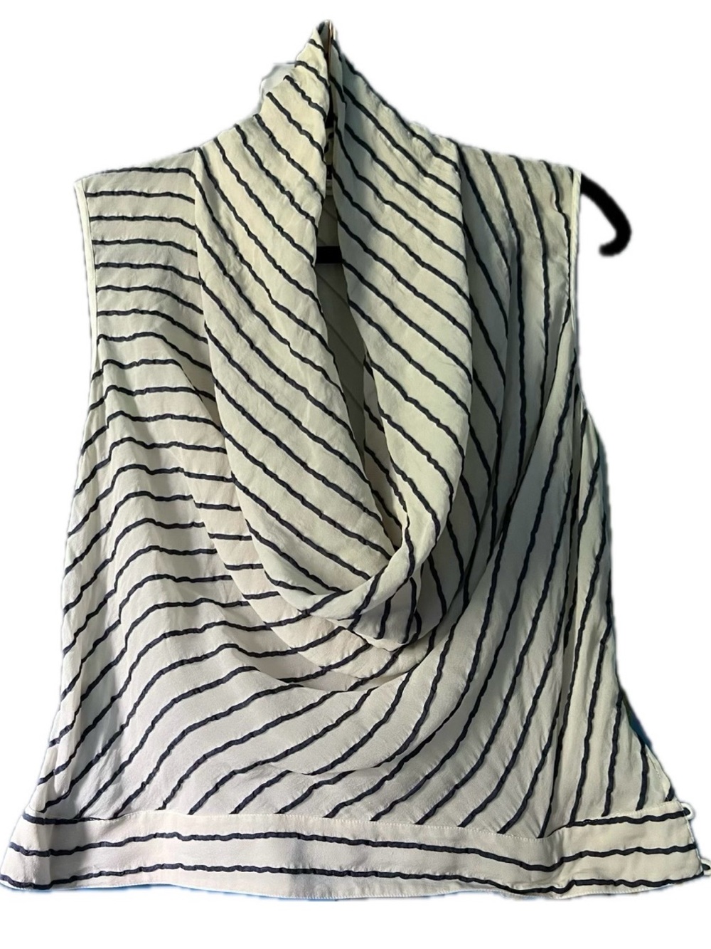 Giorgio Armani Cream and Navy Diagonal Striped Cowl neck Sleeveless Blouse Sz 8